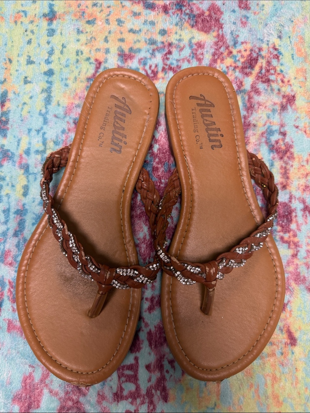 Austin Tan Braided Rhinestone Toe-Post Sandals